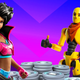 Fortnite characters standing before the game's V-Bucks